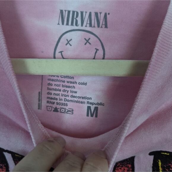 Nirvana Officially Licensed Pink Tie Dye Nevermind Smiley Grunge Band Tee - Picture 5 of 5